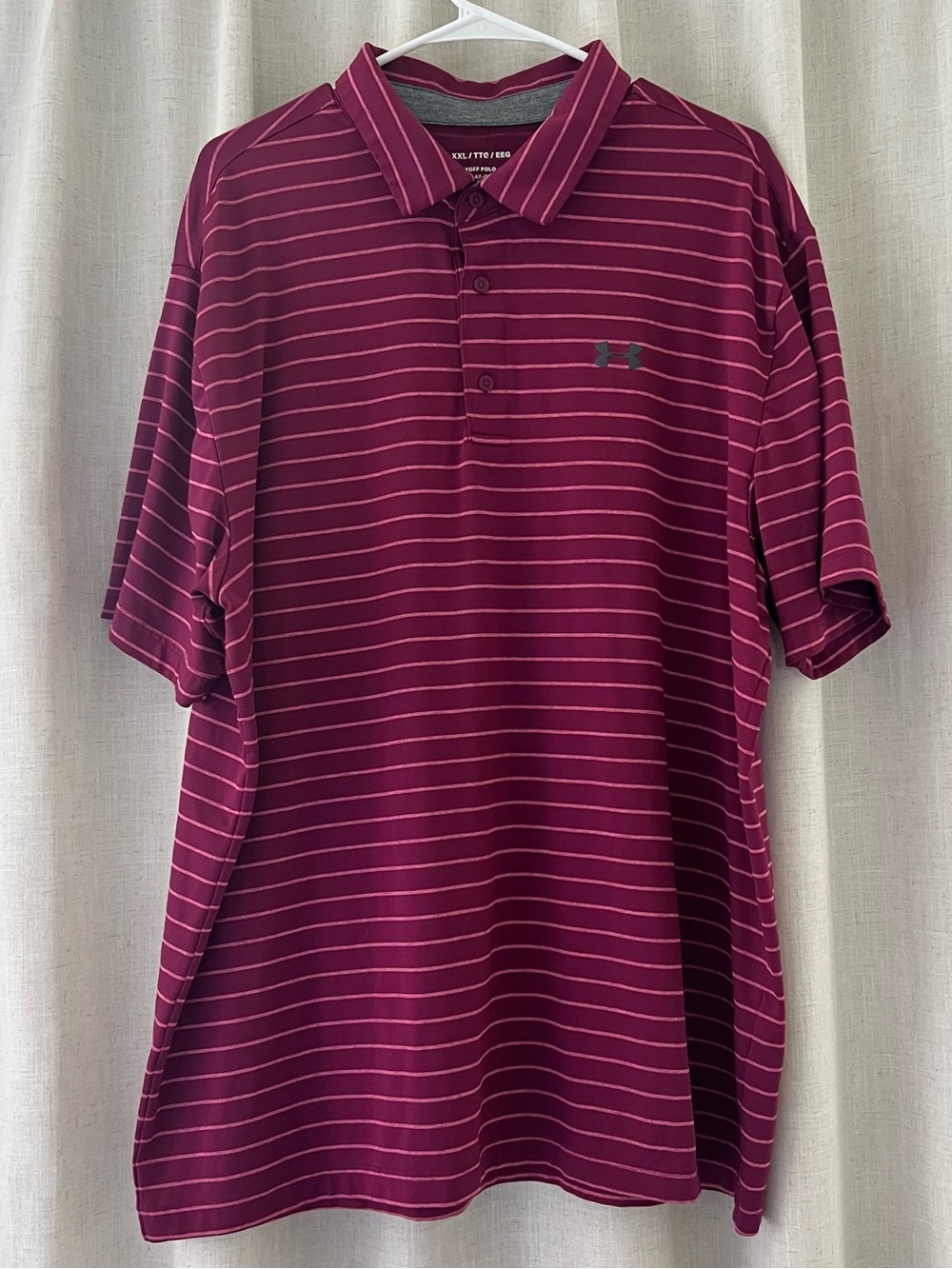 Under Armour Men's Burgundy and Pink Striped Polo Shirt